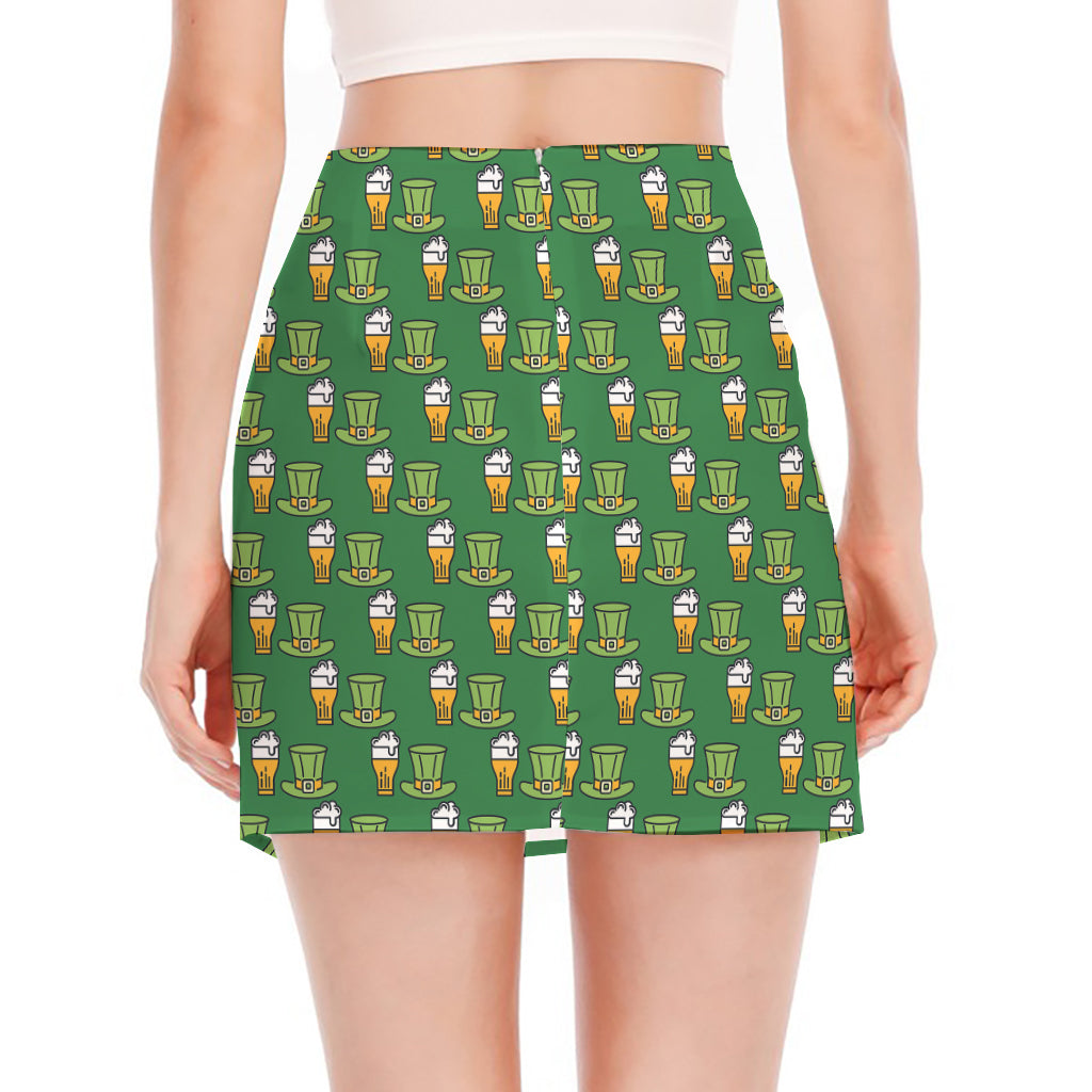 Cute Shamrock Saint Patrick's Day Print Side Slit Mini Skirt