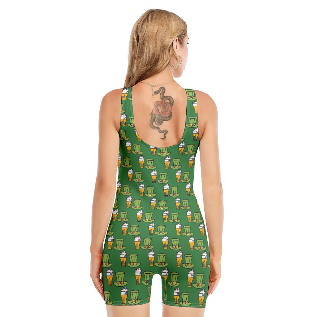 Cute Shamrock Saint Patrick's Day Print Sleeveless One Piece Swimsuit