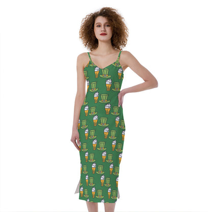 Cute Shamrock Saint Patrick's Day Print Slim Fit Midi Cami Dress