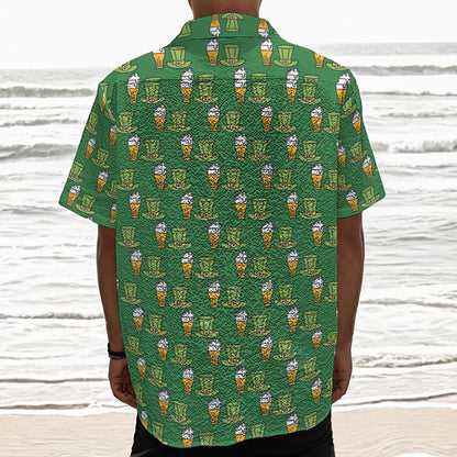 Cute Shamrock Saint Patrick's Day Print Textured Short Sleeve Shirt