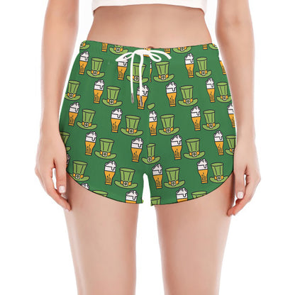 Cute Shamrock Saint Patrick's Day Print Women's Split Running Shorts