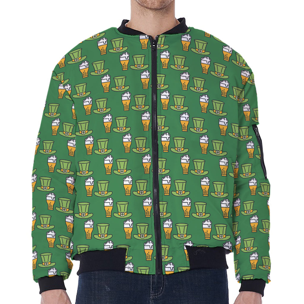 Cute Shamrock Saint Patrick's Day Print Zip Sleeve Bomber Jacket