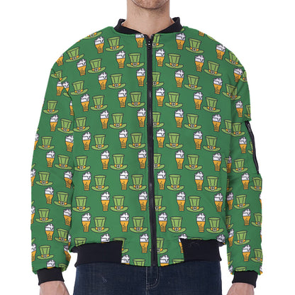 Cute Shamrock Saint Patrick's Day Print Zip Sleeve Bomber Jacket