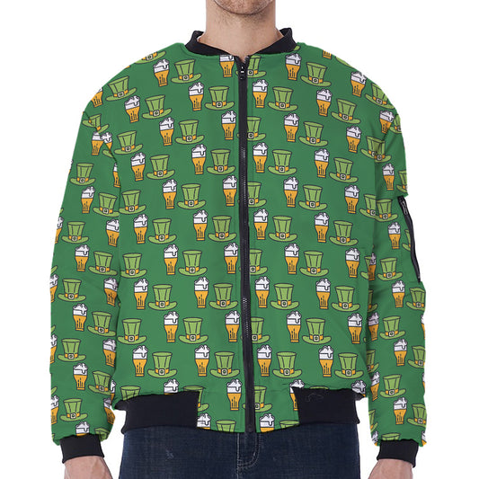Cute Shamrock Saint Patrick's Day Print Zip Sleeve Bomber Jacket