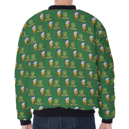 Cute Shamrock Saint Patrick's Day Print Zip Sleeve Bomber Jacket