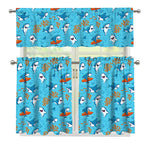 Cute Shark Pattern Print 3 Piece Kitchen Curtains