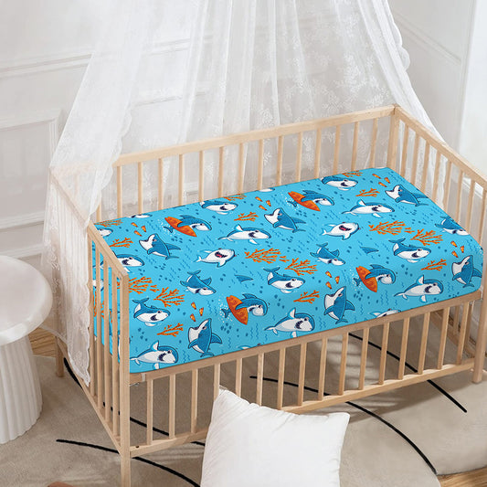 Cute Shark Pattern Print Baby Crib Sheet