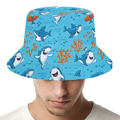 Cute Shark Pattern Print Bucket Hat