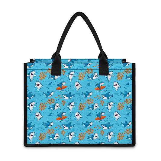 Cute Shark Pattern Print Canvas Tote Bag