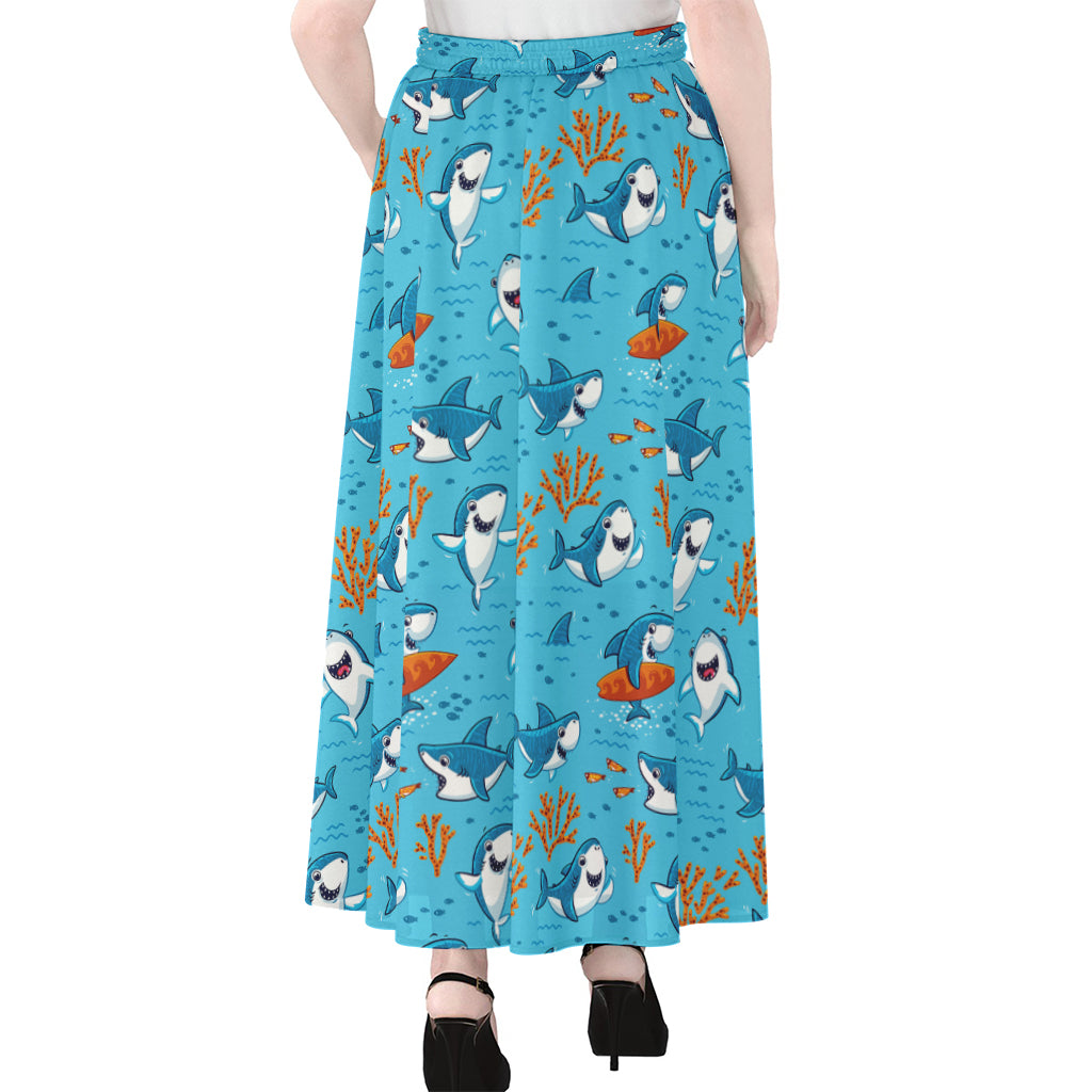 Cute Shark Pattern Print Chiffon Maxi Skirt