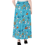 Cute Shark Pattern Print Chiffon Maxi Skirt