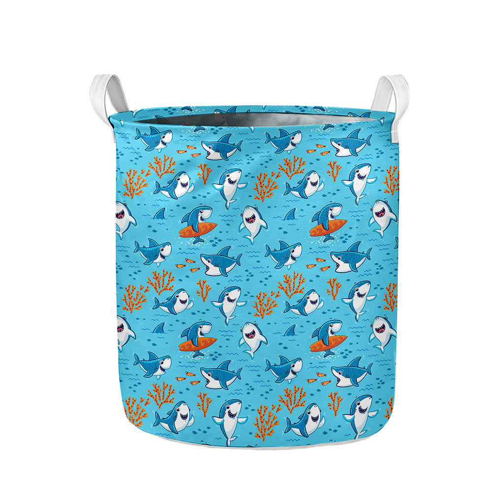 Cute Shark Pattern Print Collapsible Laundry Basket