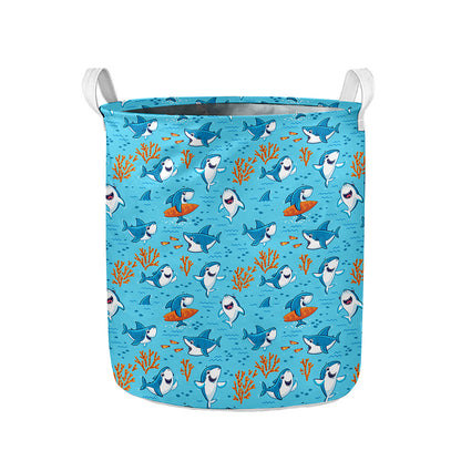 Cute Shark Pattern Print Collapsible Laundry Basket