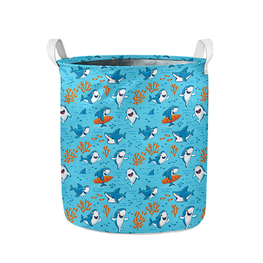 Cute Shark Pattern Print Collapsible Laundry Basket