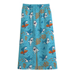 Cute Shark Pattern Print Cotton Front Slit Maxi Skirt