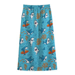 Cute Shark Pattern Print Cotton Front Slit Maxi Skirt
