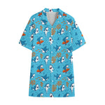 Cute Shark Pattern Print Cotton Hawaiian Shirt