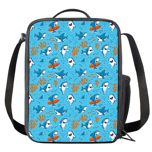Cute Shark Pattern Print Crossbody Lunch Bag