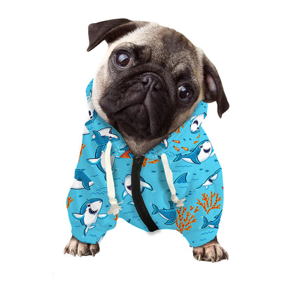 Cute Shark Pattern Print Dog Zip Up Hoodie