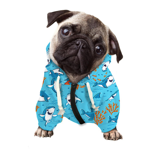 Cute Shark Pattern Print Dog Zip Up Hoodie