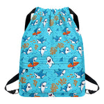 Cute Shark Pattern Print Drawstring Backpack