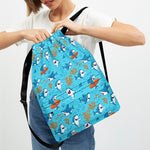 Cute Shark Pattern Print Drawstring Backpack