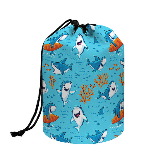 Cute Shark Pattern Print Drawstring Makeup Bag