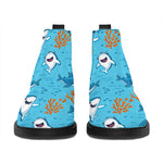 Cute Shark Pattern Print Flat Ankle Boots