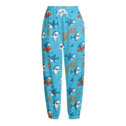 Cute Shark Pattern Print Fleece Lined Knit Pants