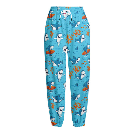 Cute Shark Pattern Print Fleece Lined Knit Pants