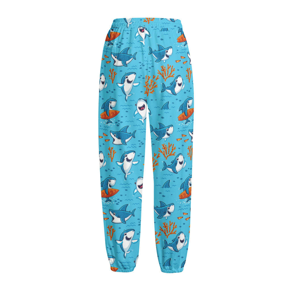 Cute Shark Pattern Print Fleece Lined Knit Pants