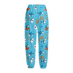 Cute Shark Pattern Print Fleece Lined Knit Pants