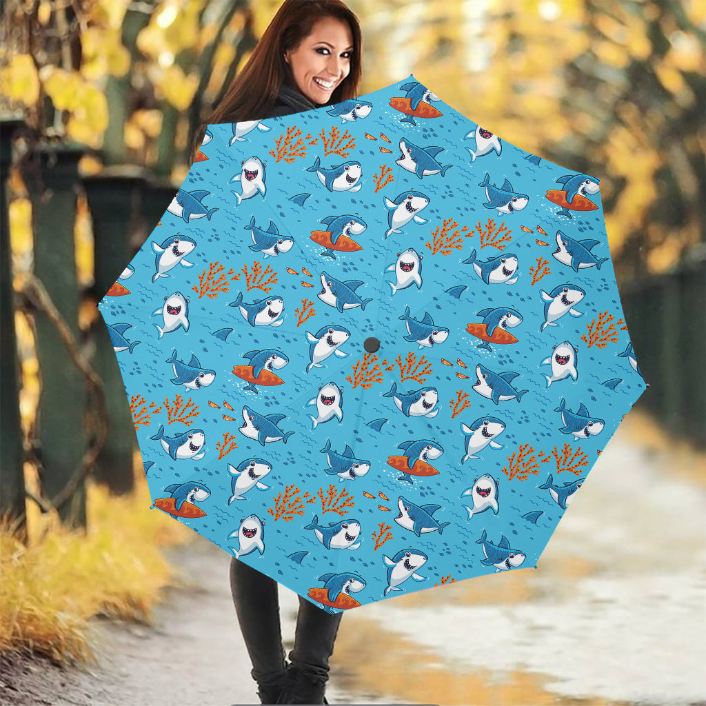 Cute Shark Pattern Print Foldable Umbrella