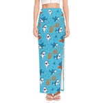 Cute Shark Pattern Print High Slit Maxi Skirt