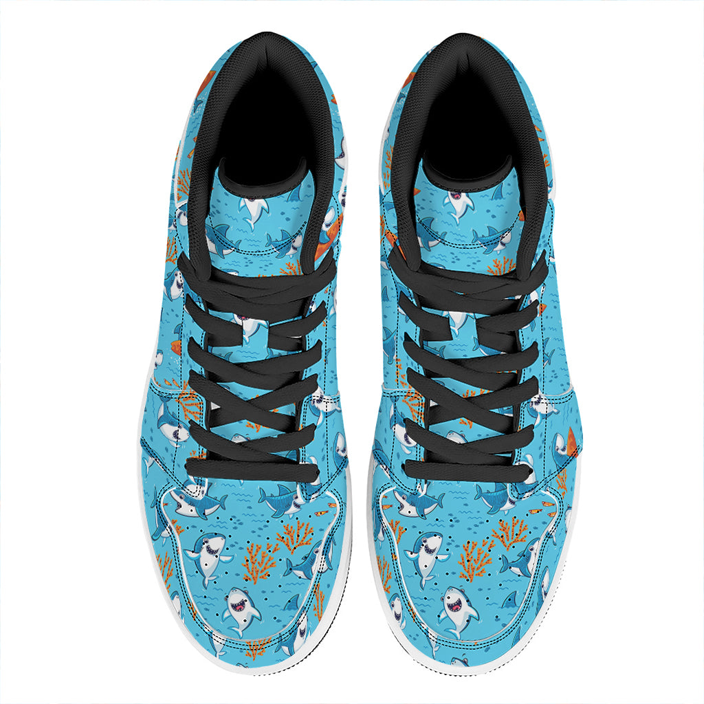 Cute Shark Pattern Print High Top Leather Sneakers