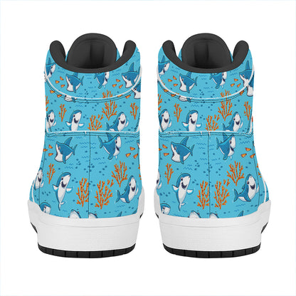 Cute Shark Pattern Print High Top Leather Sneakers