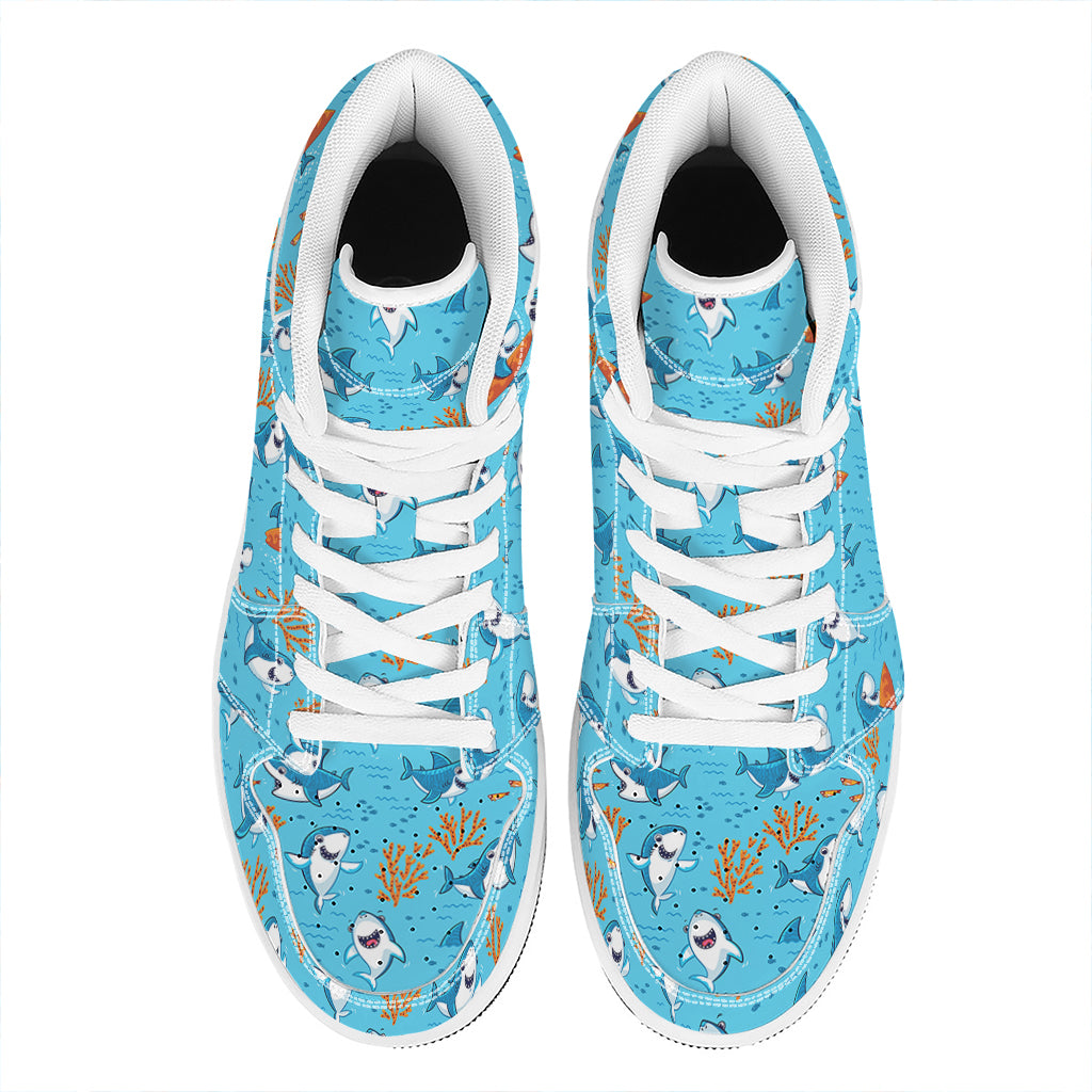 Cute Shark Pattern Print High Top Leather Sneakers