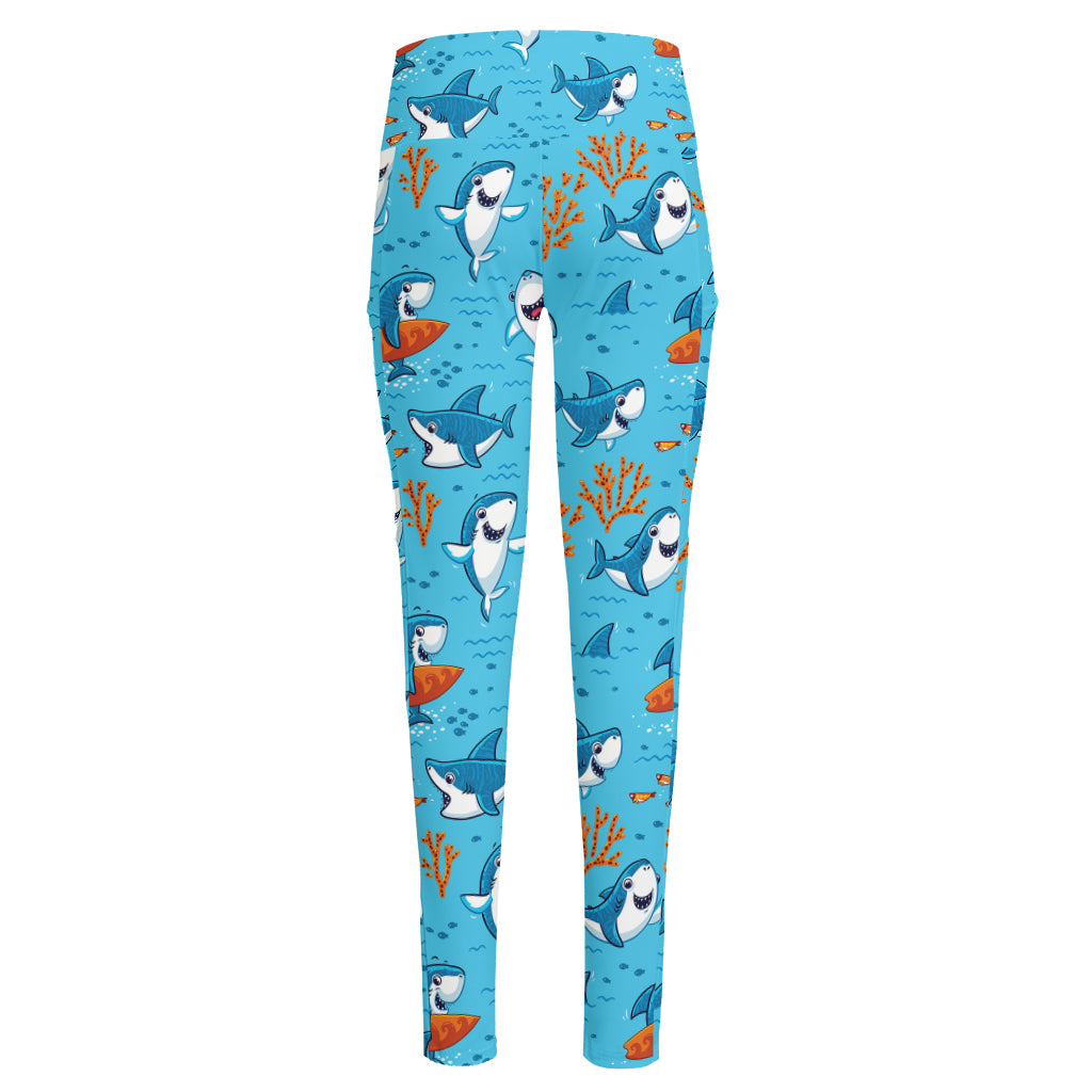 Cute Shark Pattern Print High-Waisted Pocket Leggings