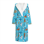 Cute Shark Pattern Print Hooded Bathrobe