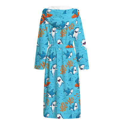 Cute Shark Pattern Print Hooded Bathrobe