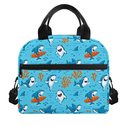 Cute Shark Pattern Print Insulated Lunch Bag