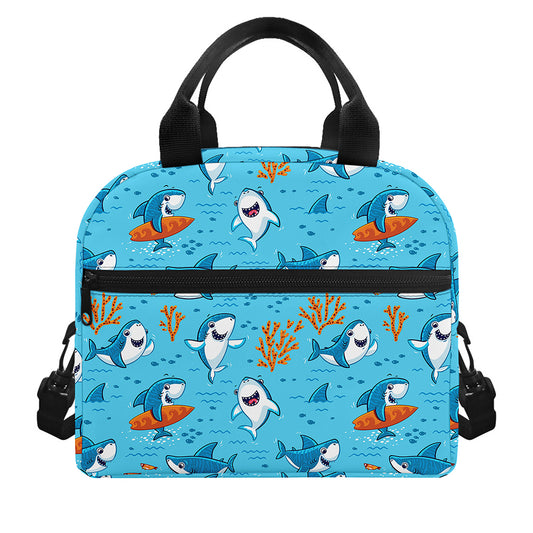 Cute Shark Pattern Print Insulated Lunch Bag