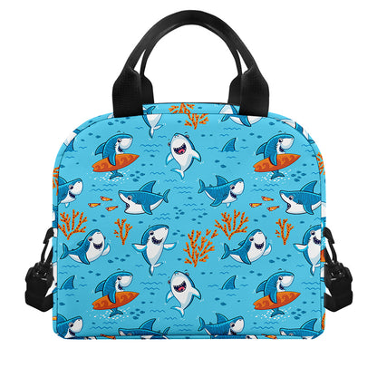 Cute Shark Pattern Print Insulated Lunch Bag