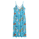 Cute Shark Pattern Print Jersey Midi Cami Dress