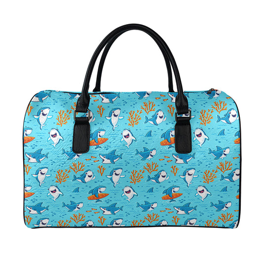 Cute Shark Pattern Print Leather Duffle Bag