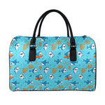 Cute Shark Pattern Print Leather Duffle Bag