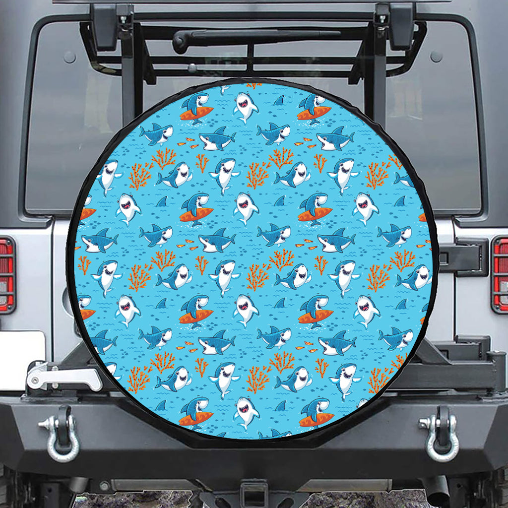 Cute Shark Pattern Print Leather Spare Tire Cover
