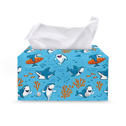Cute Shark Pattern Print Leather Tissue Box Cover