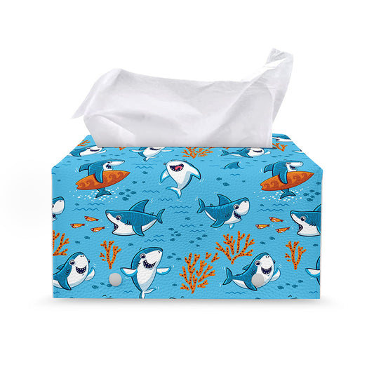 Cute Shark Pattern Print Leather Tissue Box Cover