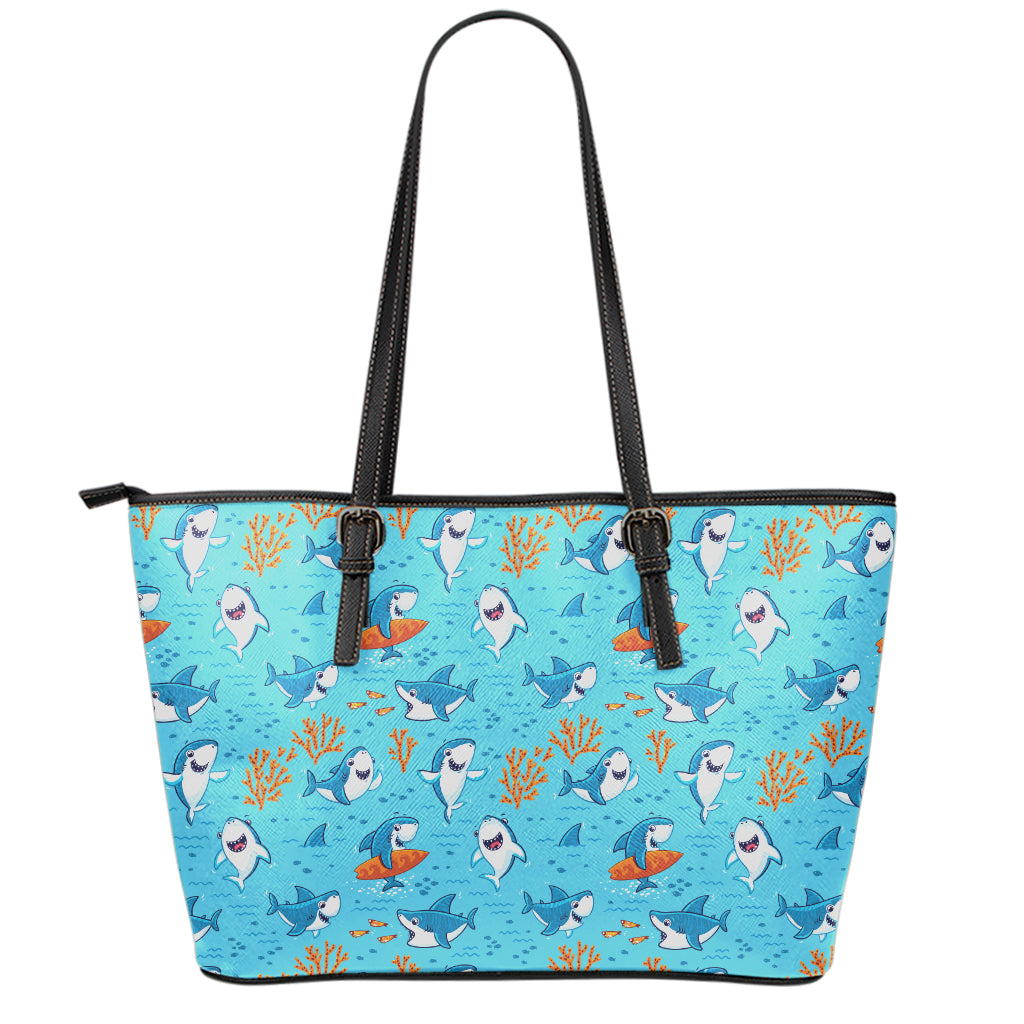 Cute Shark Pattern Print Leather Tote Bag